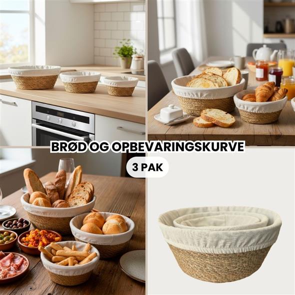 Brød- og opbevaringskurve, 3-pak